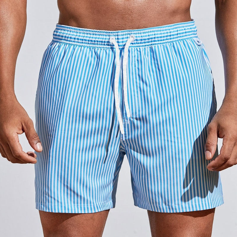 Men's 3D Striped Print Shorts Summer Casual Lightweight Beach Pants