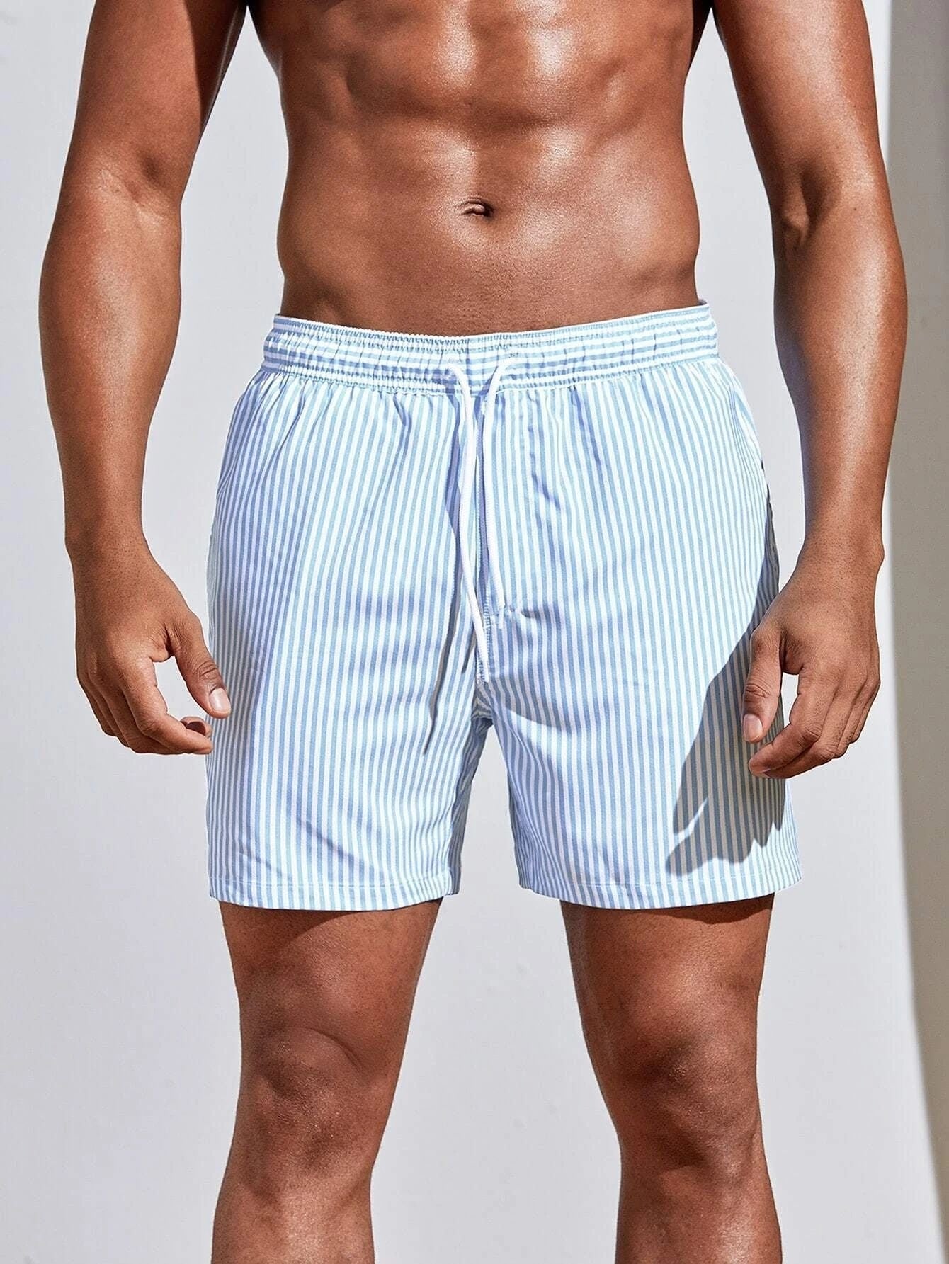 Men's 3D Striped Print Shorts Summer Casual Lightweight Beach Pants
