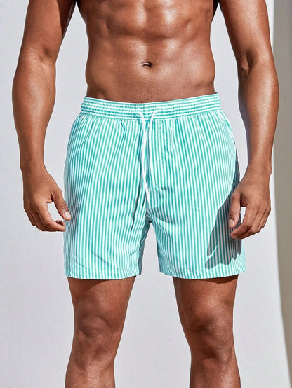 Men's 3D Striped Print Shorts Summer Casual Lightweight Beach Pants