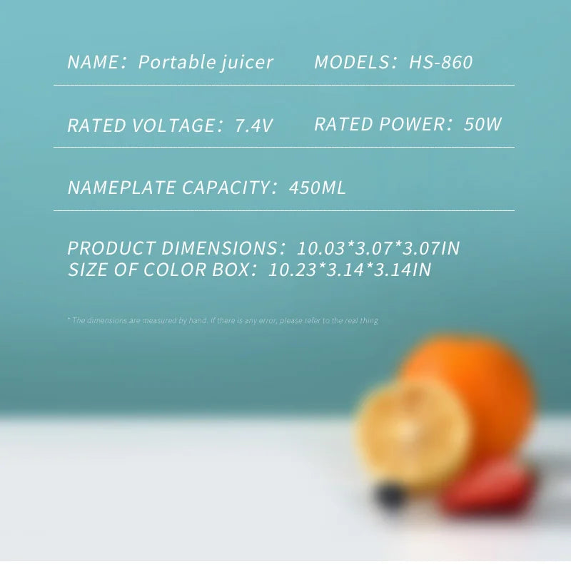 10 Blades Portable Fruit Juicer 450ml Capacity