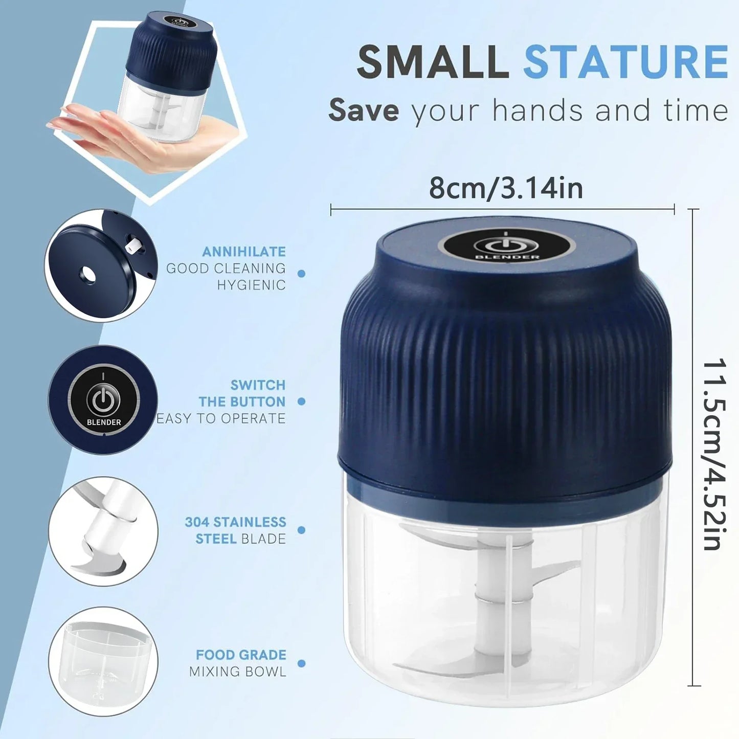 250ml Mini Wireless USB Rechargeable Electric Vegetable Chopper Garlic Crusher Food Chopper for Kitchen Gadgets for Garlic
