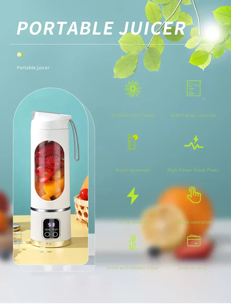 10 Blades Portable Fruit Juicer 450ml Capacity