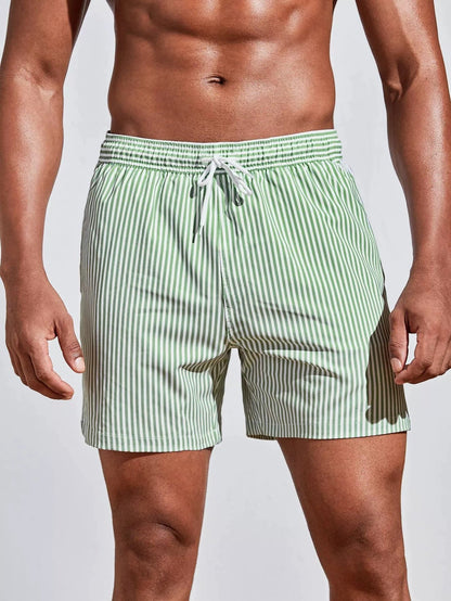 Men's 3D Striped Print Shorts Summer Casual Lightweight Beach Pants