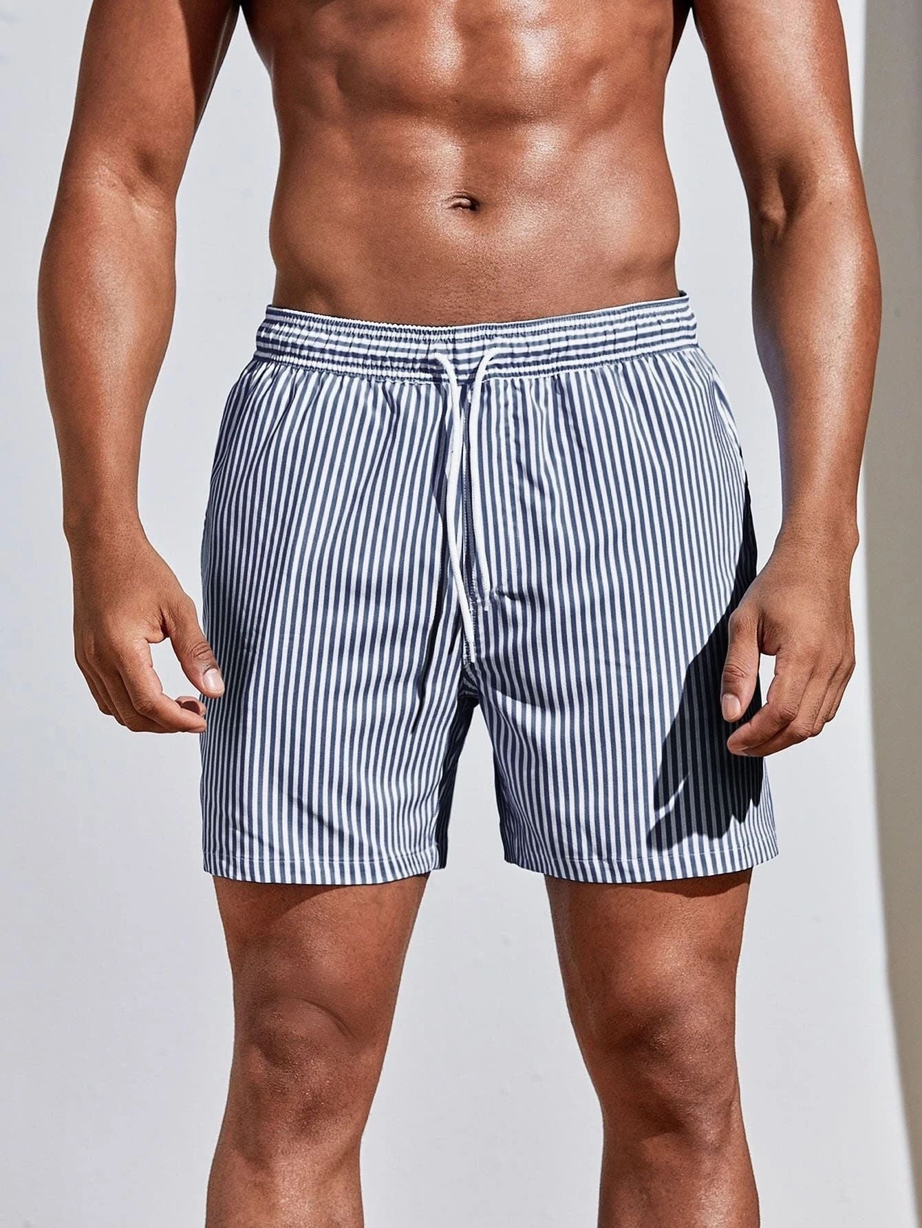 Men's 3D Striped Print Shorts Summer Casual Lightweight Beach Pants